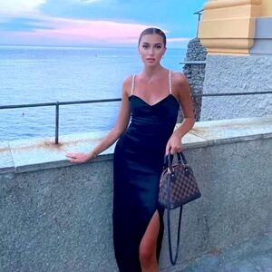 Zara satin midi dress with faux pearl straps